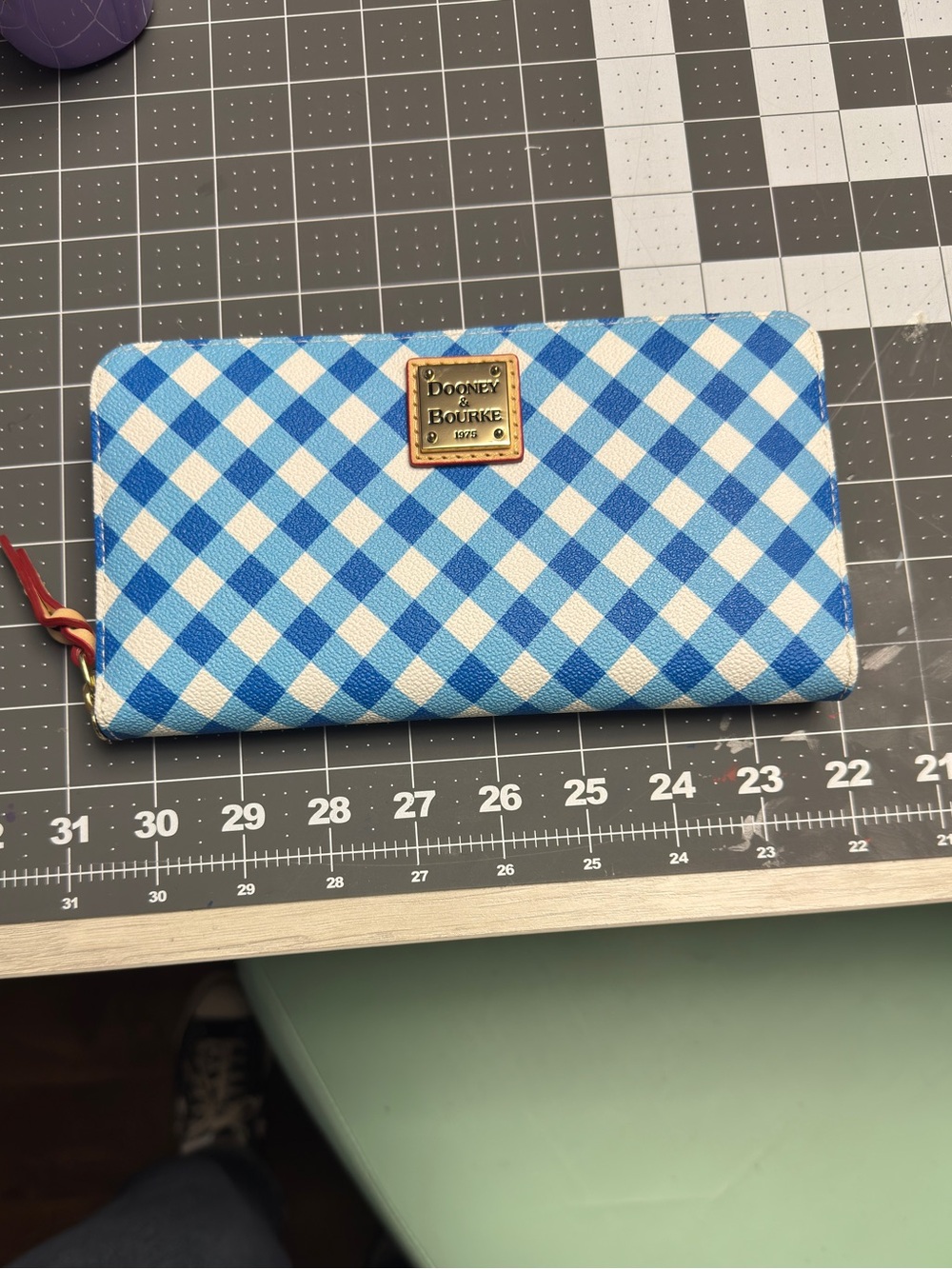 NEW Dooney & Bourke large zip wallet in Sky Blue Gingham